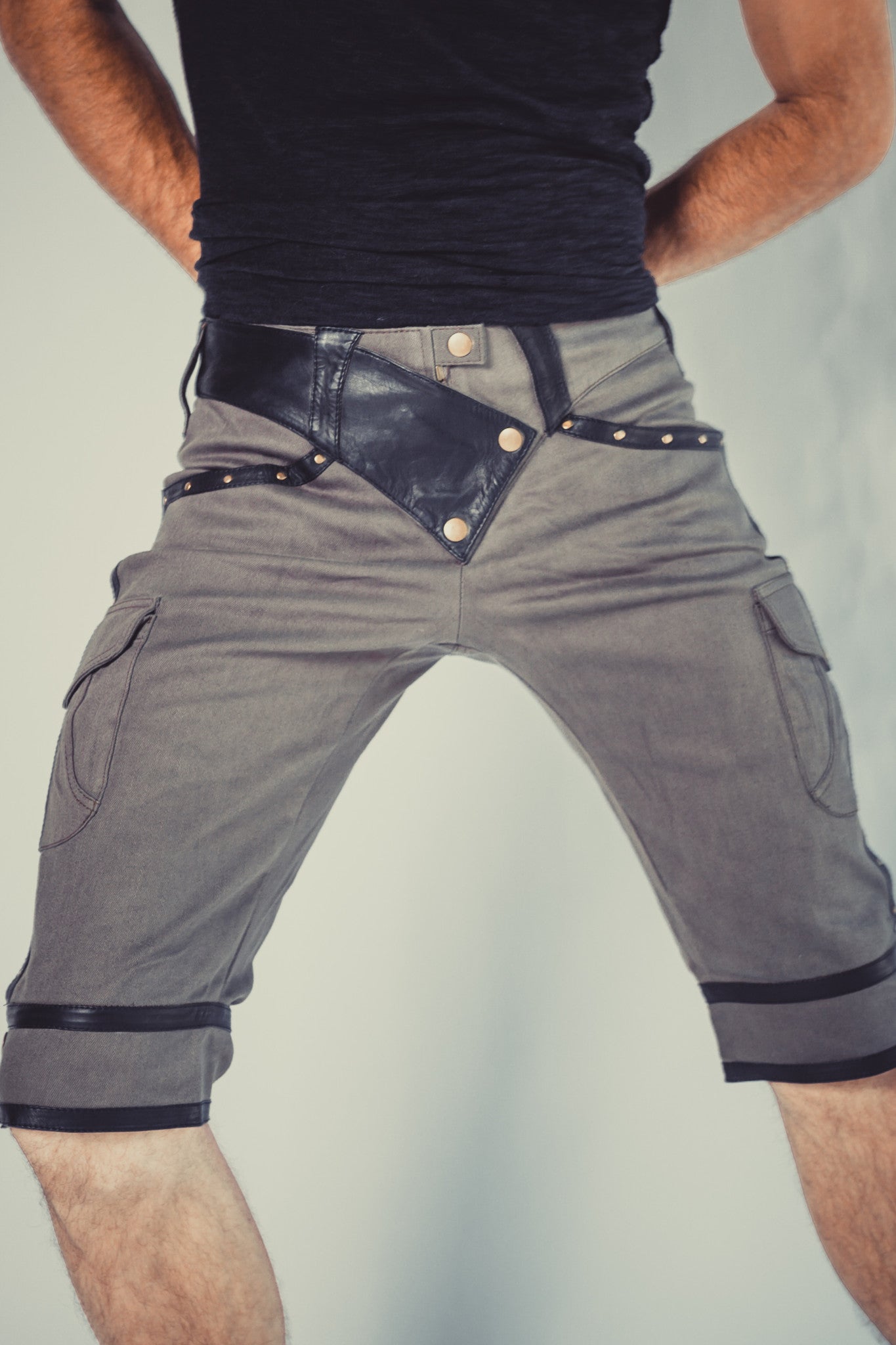 Chiseled Organic stretch denim and leather Pants - anahata designs